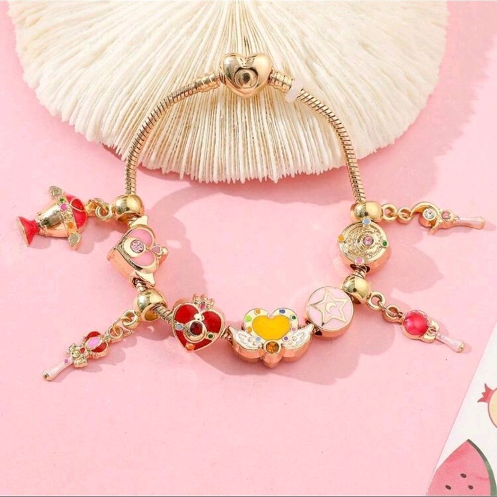 Gold Plated Sailor Moon Themed Charm Bracelet